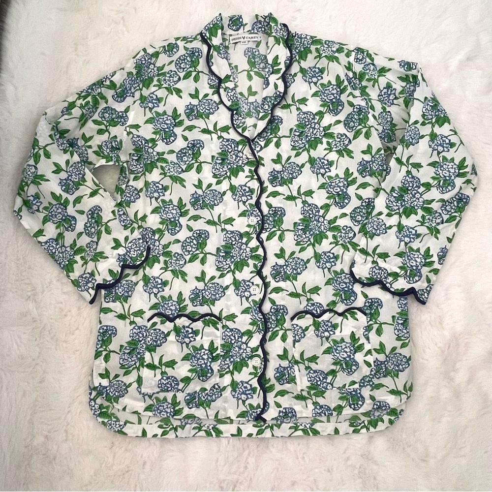 Heidi Carey Blue & White Hydrangea Cotton Poplin Scalloped Pajamas - Picture 4 of 16